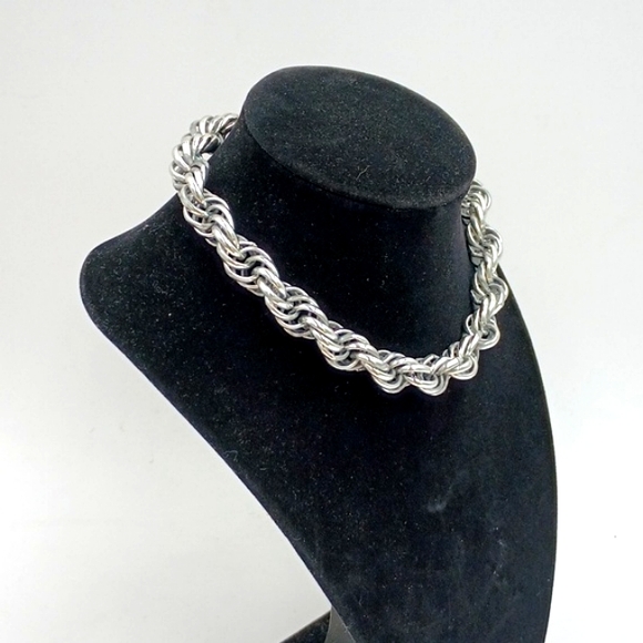 Vintage Choker Necklace Twisted Rope Silver Tone 14"-17" - Picture 2 of 5